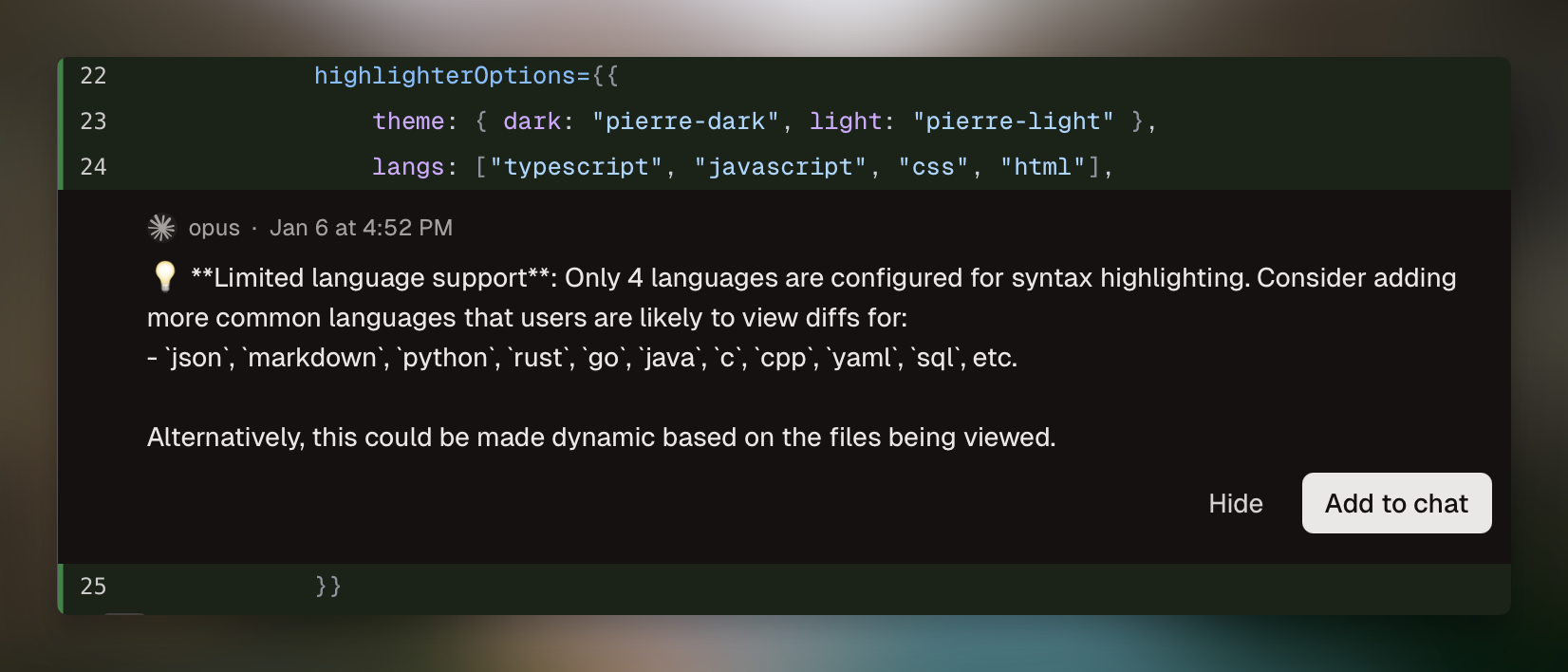 Commenting on the diff