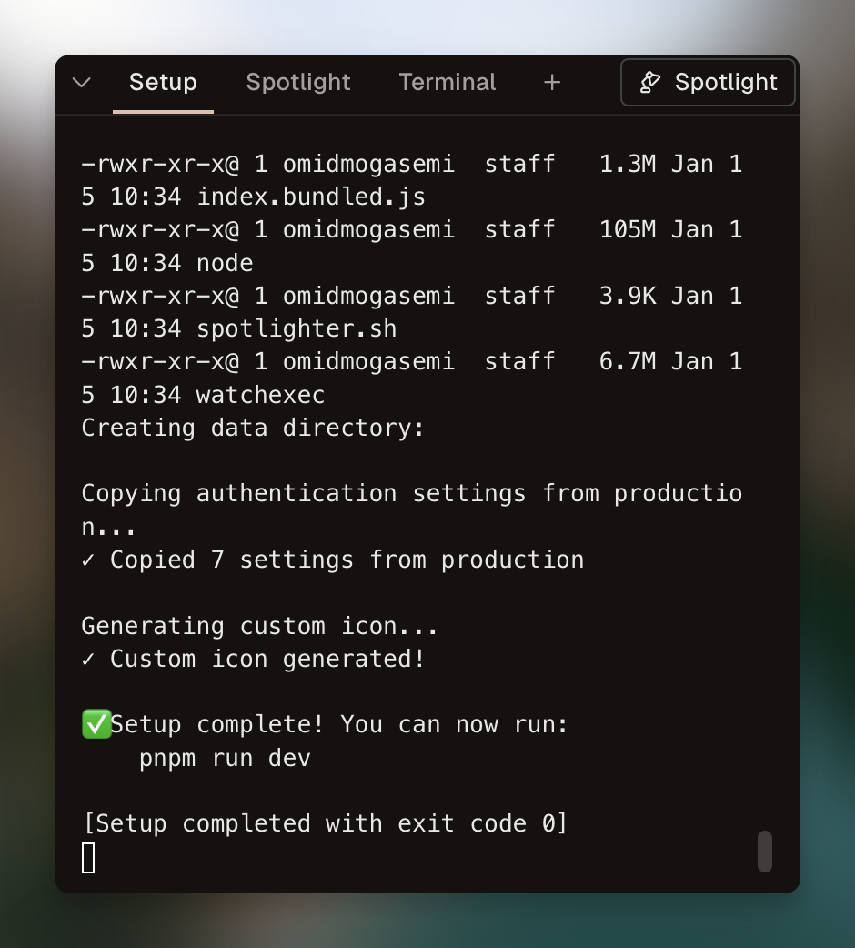Setup script logs