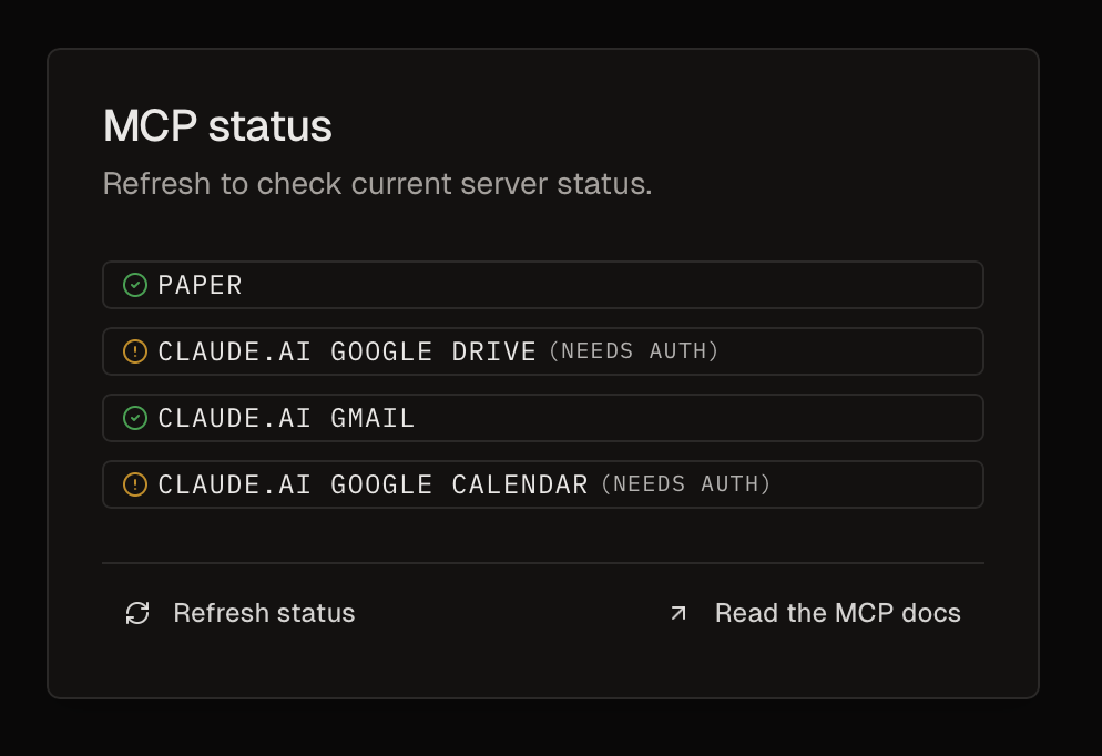 MCP status dialog